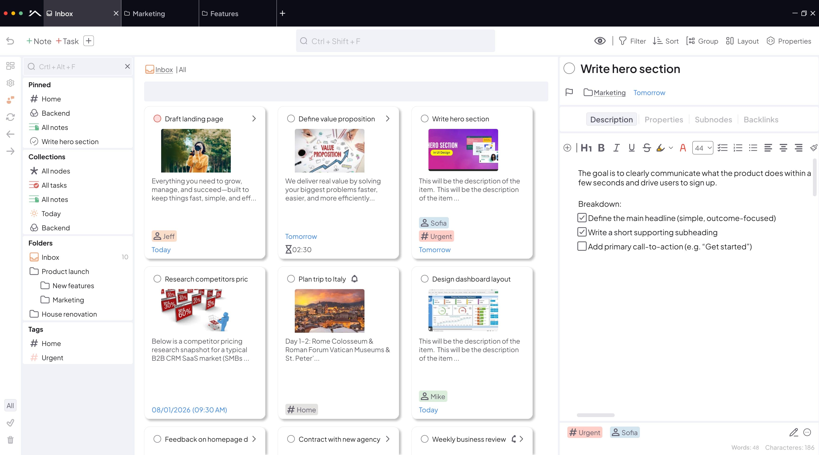 Myndo desktop — Cards view